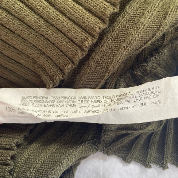 Zara Sweater Slouchy Ribbed Knit Cotton Cut Out Army Green Military M - Picture 10 of 11